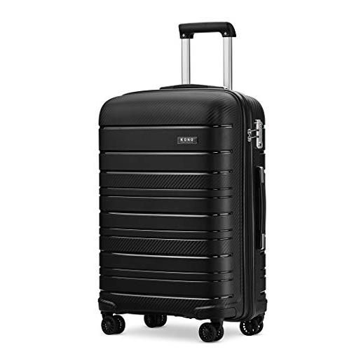 Kono valigia leggera da 61 cm con guscio rigido da 66 litri, con serratura tsa e 4 ruote girevoli (nero), nero, m(medium 24inch), valigia rigida media