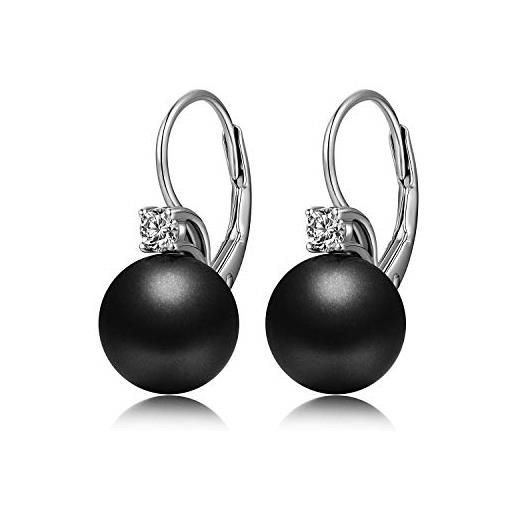 JiaYang orecchini di perle nere, orecchini a cerchio di perle orecchini di perle in argento penzolanti per le donne orecchini di perle in argento sterling 925 orecchini di perle a cerchio