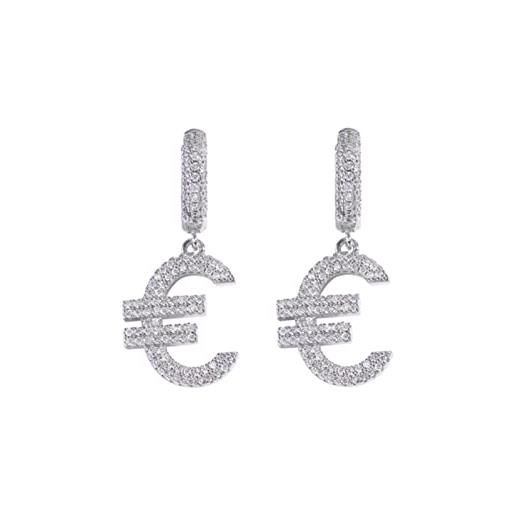 STUOM orecchini a lobo hip hop orecchini a bottone semplici con simbolo dell'euro orecchini da uomo e da donna retro vogue in rame con zirconio pieno
