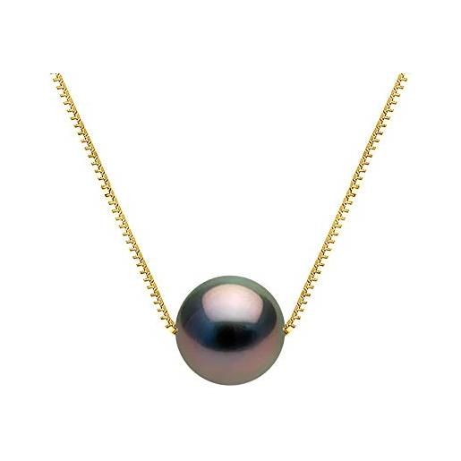 PEARLS & COLORS NATURAL FINE PEARLS pearls & colors - collana autentiche perla di coltura di tahiti rotonda 9-10 mm - qualità a+ - catena veneziana d'oro - gioiello da donna