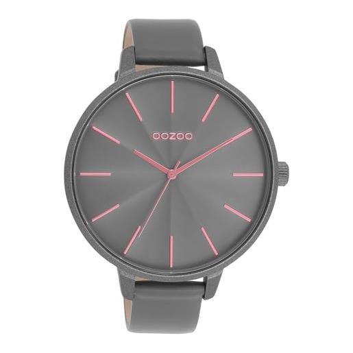 Oozoo timepieces - orologio da polso da donna con cinturino in pelle, di alta qualità, da donna, elegante, analogico, rotondo, grigio fumo grigio fumo/rosa shell