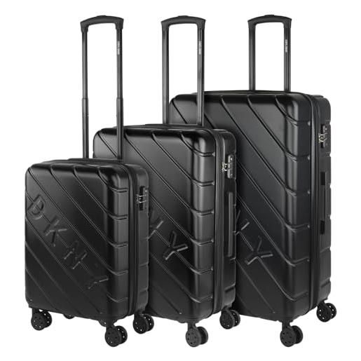 DKNY - set valigie - set valigie rigide offerte. Valigia grande rigida, valigia media rigida e bagaglio a mano. Set di valigie con lucchetto combinazione tsa, nero