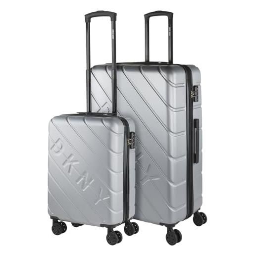 Dkny - set valigie - set valigie rigide offerte. Valigia grande rigida, valigia media rigida e bagaglio a mano. Set di valigie con lucchetto combinazione tsa, argento