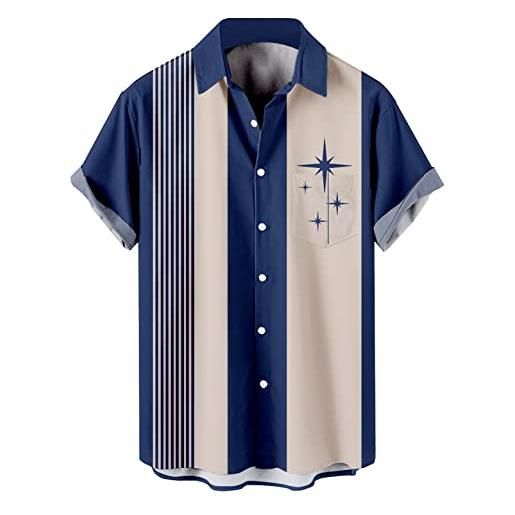 wihnsinop camicia da uomo a righe alla moda, a maniche corte, vintage, stile hawaiano, casual, da campeggio, da spiaggia, 01 striped blue star, xxxl