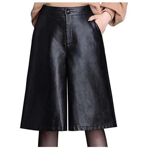 ONDIAN pantaloni corti in pelle signore nere pu pantaloncini in pelle bermuda sciolte lunghe pantaloncini (colore: schwarz, size: m)
