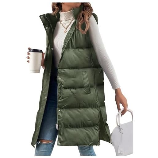 ORANDESIGNE gilet donna lungo giacca con cappuccio invernali caldo cappotto senza maniche spesso gilet giubbotto con cerniera giacche lunga cappotti con tasche piumino smanicato a nero l