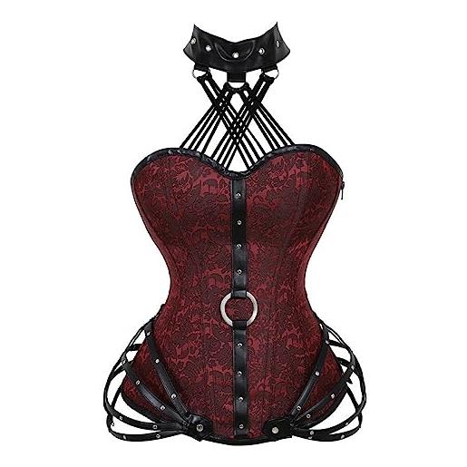 TatbUL corsetti, corsetto gotico da donna con halter top rosso vintage jacquard charm in pelle corsetto bustier overbust halloween steampunk pirate body shaper wiast cincher corpetto, 5xl