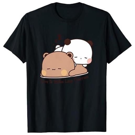 Berentoya maglietta unisex con panda kawaii con scritta hug bubu and dudu love is being lazy pogether, regalo divertente per san valentino, grigio, l