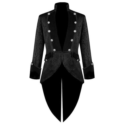 Yeooa uomo steampunk cappotto gotico giacca casual plus size manica lunga abito giacca costume halloween cosplay costumi elegante slim fit giacca vintage (nero, xl)