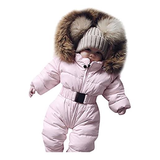 YANFJHV giacca da sci per bambini, in cotone, con cappuccio, invernale, a maniche lunghe, protezione dal freddo, con cappello in spugna, giacca invernale da ragazza, colore: rosa. , 66