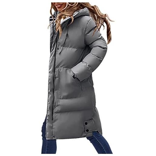 Yunyahe giacca trapuntata da donna, impermeabile, giacca invernale da donna, con cappuccio spesso e pile artificiale, piumino riscaldabile, grigio. , xxxl