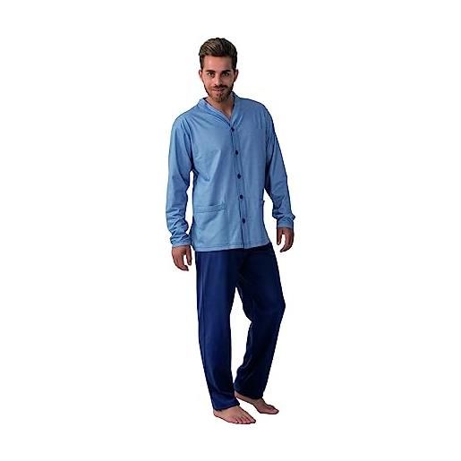 GARY made in italy pigiama uomo 2 pezzi abbigliamento notte taglie grandi calibrate conformata over size grandi dimensioni maglia aperta con bottoni in cotone cb660043 (58, azzurro)