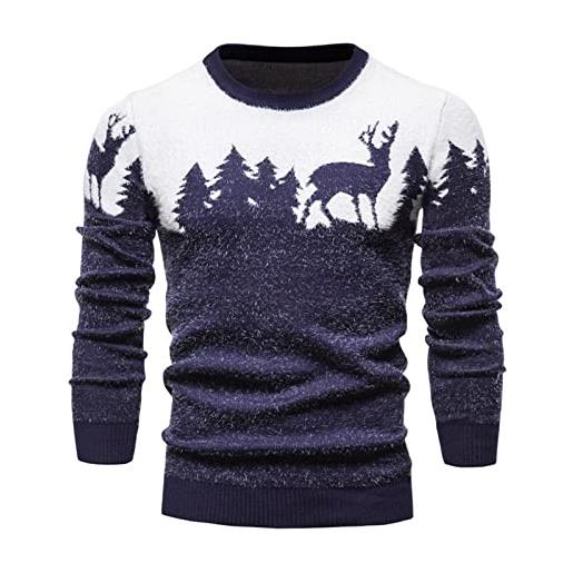 YUEMOL maglione natalizio uomo maglione da uomo autunno e inverno cervo albero di natale, pullover girocollo, maglione caldo e confortevole, maglione da uomo for feste di vacanza