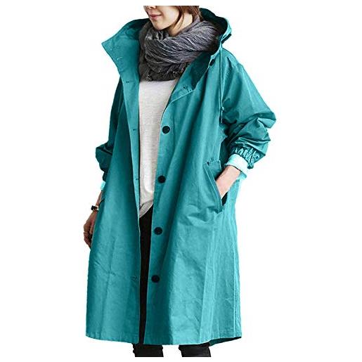 WinvOx trench - cappotto da donna, impermeabile, con cappuccio, per le mezze stagioni, leggero, per l'autunno, taglie forti, per l'autunno, per l'autunno, blu, xxxxl