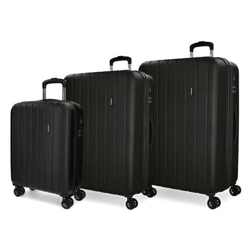 MOVOM wood set di valigie nere 55/65/75 cm rigida abs chiusura tsa 217l 11,3 kg 4 ruote doppie bagaglio mano, nero, taglia unica, set di valigie