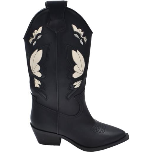 Corina stivali donna western vero camperos Corina nero con farfalle bianco altezza media tacco texano 5 cm