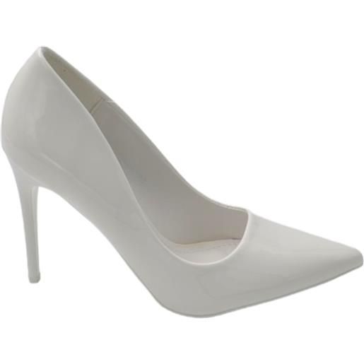 Malu Shoes scarpe donna decollete a punta elegante in vernice lucida bianco tacco a spillo 12 cm moda elegante cerimonia evento