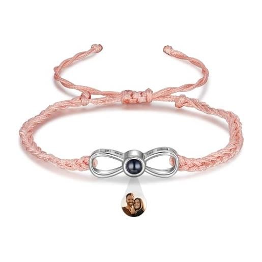 lorajewel bracciale con foto personalizzata rosa, bianco, blu, nero braccialetti con foto in proiezione per uomo donna braccialetti di coppia regalo per lui e per lei (rosa#3)