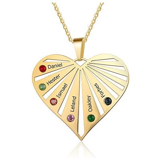 Lam Hub Fong collana cuore con 6 nomi personalizzabile collana con 6 pietre personalizzabile argento 925 gioielli donna