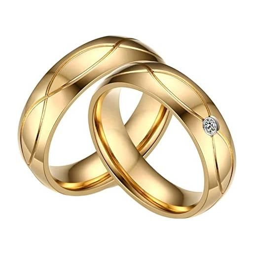 ANAZOZ anelli coppia lui e lei acciaio inossidabile, anelli coppia incisione anello uomo e donna oro anello con 5mm rotondo zirconia cubica bianca taglia donna 17(57mm) + uomo 30(70mm)