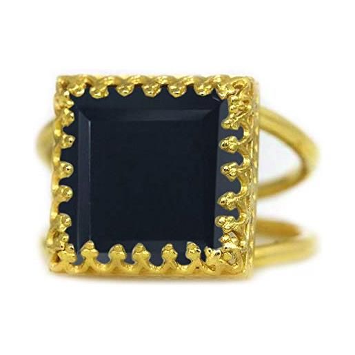 JewelryGift onice nero naturale sfaccettato a forma quadrata placcato oro 18 carati con pietre preziose anelli gioielli di moda per uomo donna-t