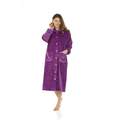 La Marquise vestaglia da donna in pile super morbido con bottoni, viola, m/l