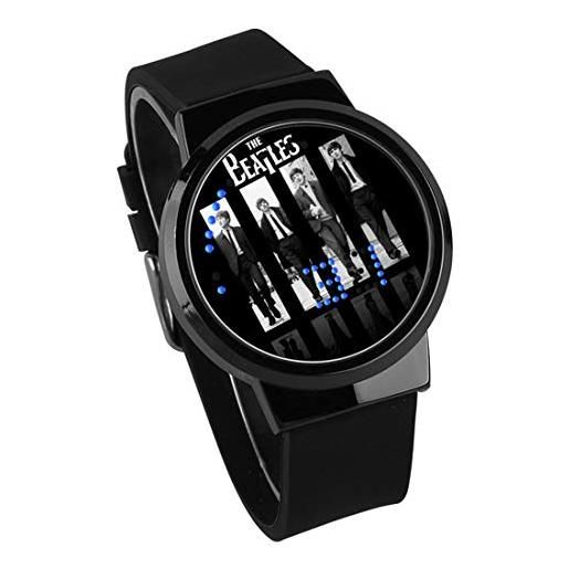 Haonb orologi da polso, touchscreen led guarda the beatles rock band around cinturino in silicone orologio elettronico luminoso impermeabile nero