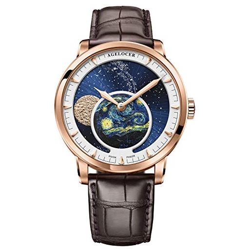 Agelocer orologio da polso di lusso di moda maschile meccanico di fase lunare blu di marca superiore degli uomini, ri: 6401d2