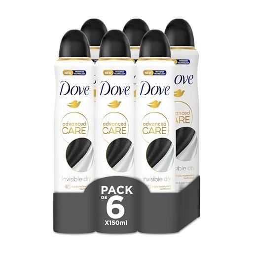 Dove advanced care deodorante originale invisible dry protezione 72 ore spray 150 ml, confezione da 6