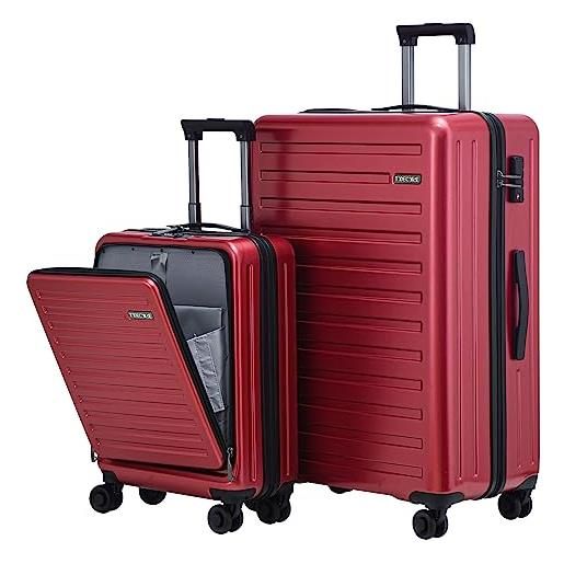 TydeCkare set di valigie da 2 pezzi 55/76 cm trolley da viaggio, 55 cm con tasca frontale, bagaglio rigido leggero in abs + pc, con lucchetto tsa e 4 ruote, cerniera ykk, claret