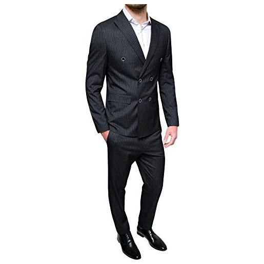 Evoga abito uomo sartoriale completo vestito doppiopetto gessato elegante cerimonia (as6, numeric, numeric_56, regular, regular, nero, 56)