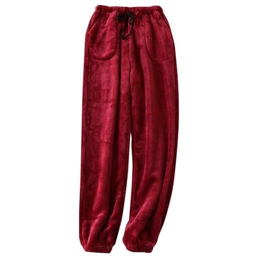 SEAUR pantaloni invernali da donna in pile flanella pantaloni pigiama caldi comodi vita alta elastica tinta unita pantaloni da notte vino rosso xl