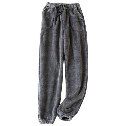 SEAUR pantaloni pigiama donna caldi pantaloni invernali in pile con vita elasticizzata pantaloni lunghi da casa comodi morbidi loungewear grigio m