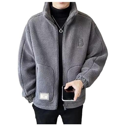 LinZong men's faux fleece thick jacket, new full zip up thick fleece lined winter jackets, stand collar warm casual coat with pockets (3xl, beige)
