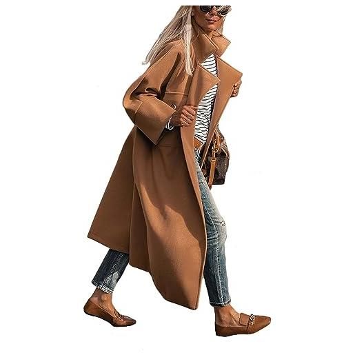 Yeooa cappotto lungo donna elegante con risvolto monopetto cappotto casual autunno e inverno giacca cardigan a maniche lunghe con tasche capispalla cappotto oversize (caffè, m)