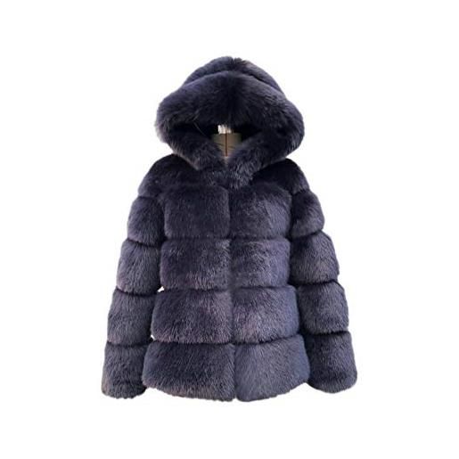 GUOCU cappotto in pelliccia sintetica donna invernali maniche lunghe giacche felpa con cappuccio giacca lunga faux pelliccia ecologica giubbotto calda spessa parka capispalla peluche cardigan nero s