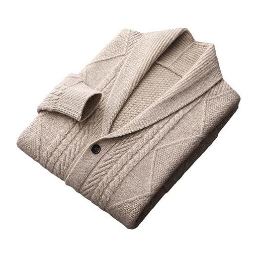Kiioouu cardigan in cashmere invernale cappotto con risvolto da uomo maglioni sciolti da lavoro addensare top giacca giovanile in maglia khaki9 xxl
