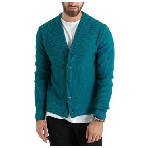 Giosal cardigan uomo giacca con bottoni maglioncino scollo v maglia inglese made in italy (s, nero)