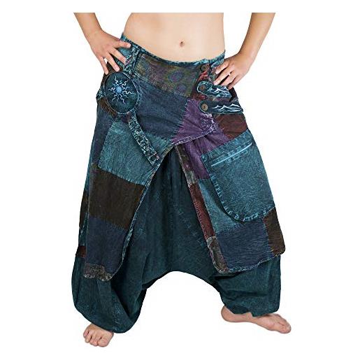 Kanchan Crafts harem, pantaloni da donna, patchwork, estivi, per yoga, aladin, con stampa in stile harem turchese taglia unica