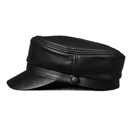 Generic cappello regolabile outdoor berretti in pelle da uomo berretti piatti casual neri cappelli invernali autunnali vintage in vera pelle da donna (color: black cap, size: xl(57-58 cm))