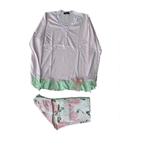 Generic pigiama serafino da donna lungo due pezzi in cotone con ricami in pizzo art. P1437 varie taglie e colori - exclusive (s, rosa chiaro)