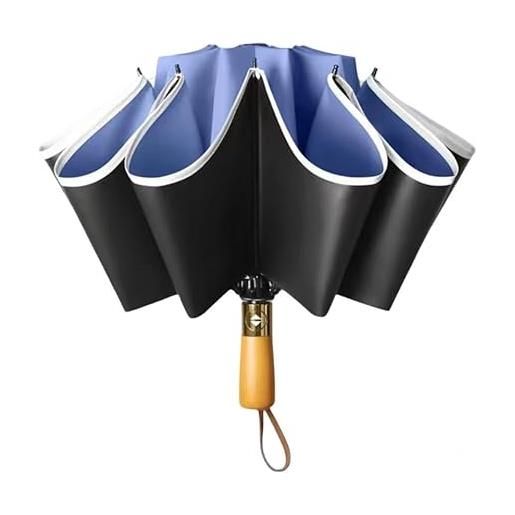 BuNiq ombrello inverso completamente automatico in legno da 12 ossa di legno grandi uomini e donne a pioggia soleggiata per la crema solare ombrello