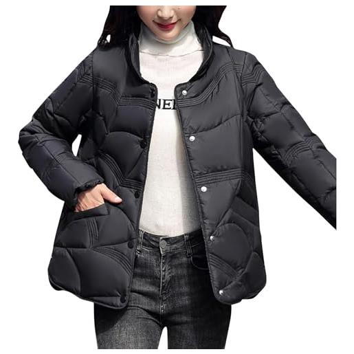 Yeooa piumino trapuntato invernale da donna colletto in piedi bottone a manica lunga addensato giacca trapuntata leggera e calda con tasche colore solido giacca corta (nero, m)