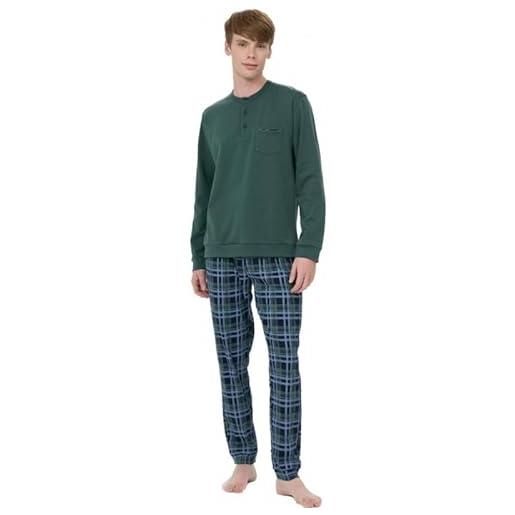RAGNO pigiama uomo in cotone caldo pantalone scozzese art. U698n1-54, verde foresta