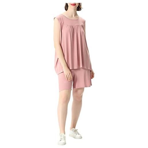 amropi set pigiama donna estivo in cotone corte pigiama girocollo gilet da notte due pezzi (rosa, 7xl)