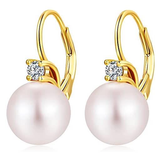 jiamiaoi orecchini perla pendenti orecchini con perle argento 925 orecchini di perle da donna orecchini pendenti orecchini perle oro bianco 8-10mm perle orecchini. (a3-oro)