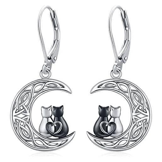 Odinstone orecchini per gatto, orecchini da donna in argento 925 con chiusura a leva orecchini per gatti neri dangle gatti gioielli regali di natale e di compleanno per le donne ragazze (a)