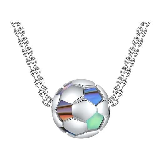 ONEFINITY collana da calcio per ragazzi in argento sterling con ciondolo a forma di calcio, regalo da uomo daman, abalone simulato
