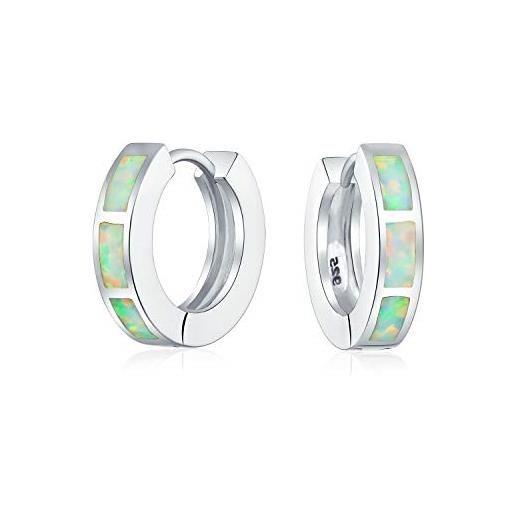 Bling Jewelry bianco creato opale intarsio iridescente huggie orecchini a cerchio per le donne. 925 sterling silver october birthstone