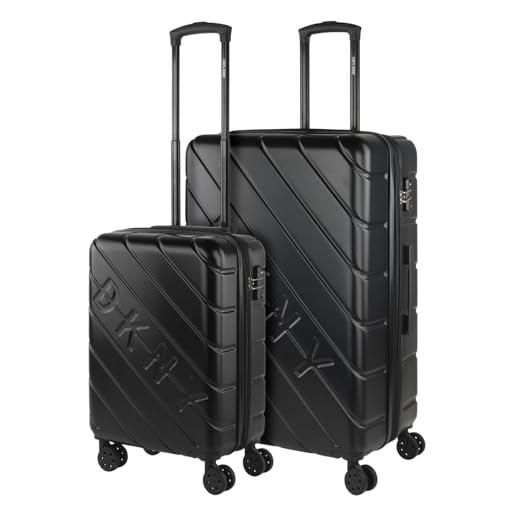DKNY - set valigie - set valigie rigide offerte. Valigia grande rigida, valigia media rigida e bagaglio a mano. Set di valigie con lucchetto combinazione tsa, nero